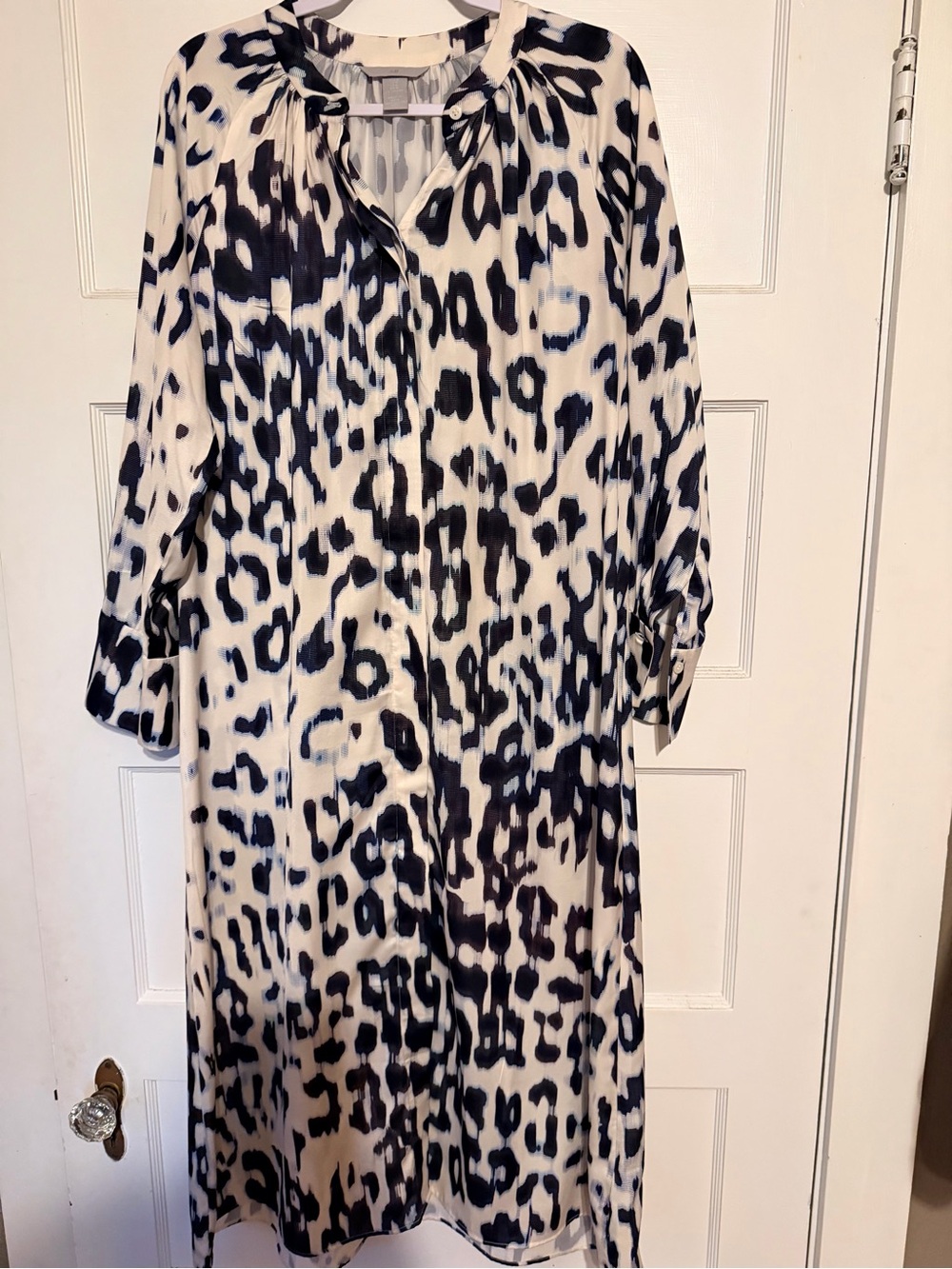 H&M Animal Print Button-Front Long Shirt Dress - Navy & White